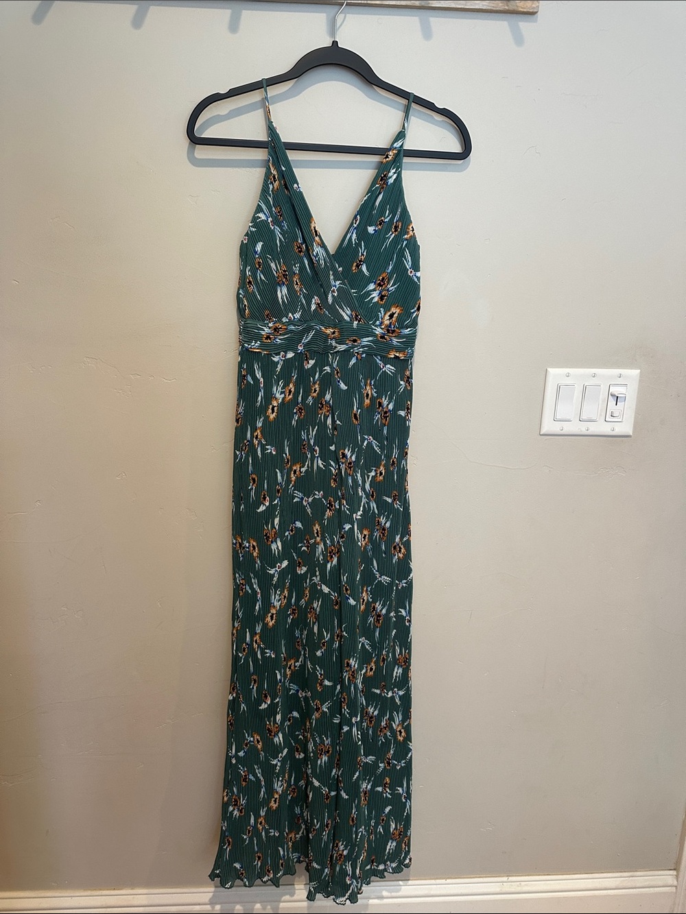 Astr Teal Floral V-Neck Maxi Dress with Spaghetti Straps